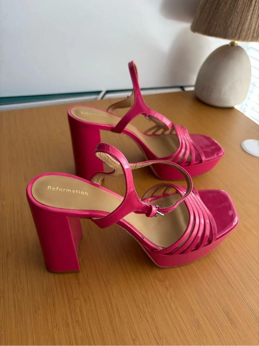 Reformation Molly Platform Sandal Pink Size 10 Strappy 70s